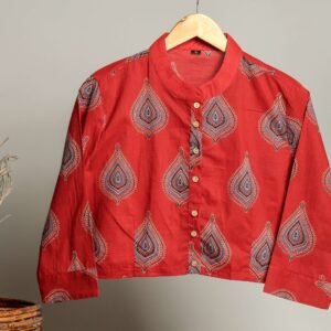 Handmade Block Print Cotton for Women ? Ethnic Floral Printed Top with Long Sleeves